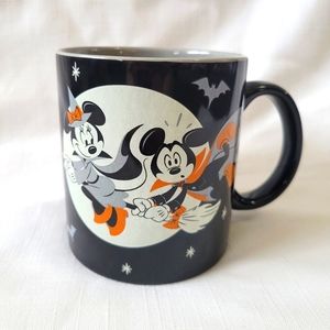 Halloween Mickey and Minnie Mug. Witch Minnie & Vampire Mickey Flying on Broom